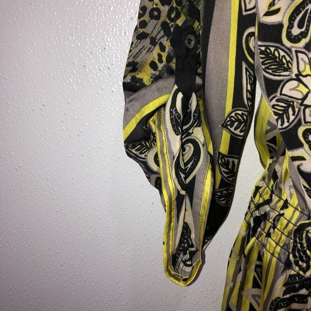 Multiples Medium Black Yellow Print Elastic Waist 3/4 Sleeve Blouse Top Size M - Picture 6 of 10